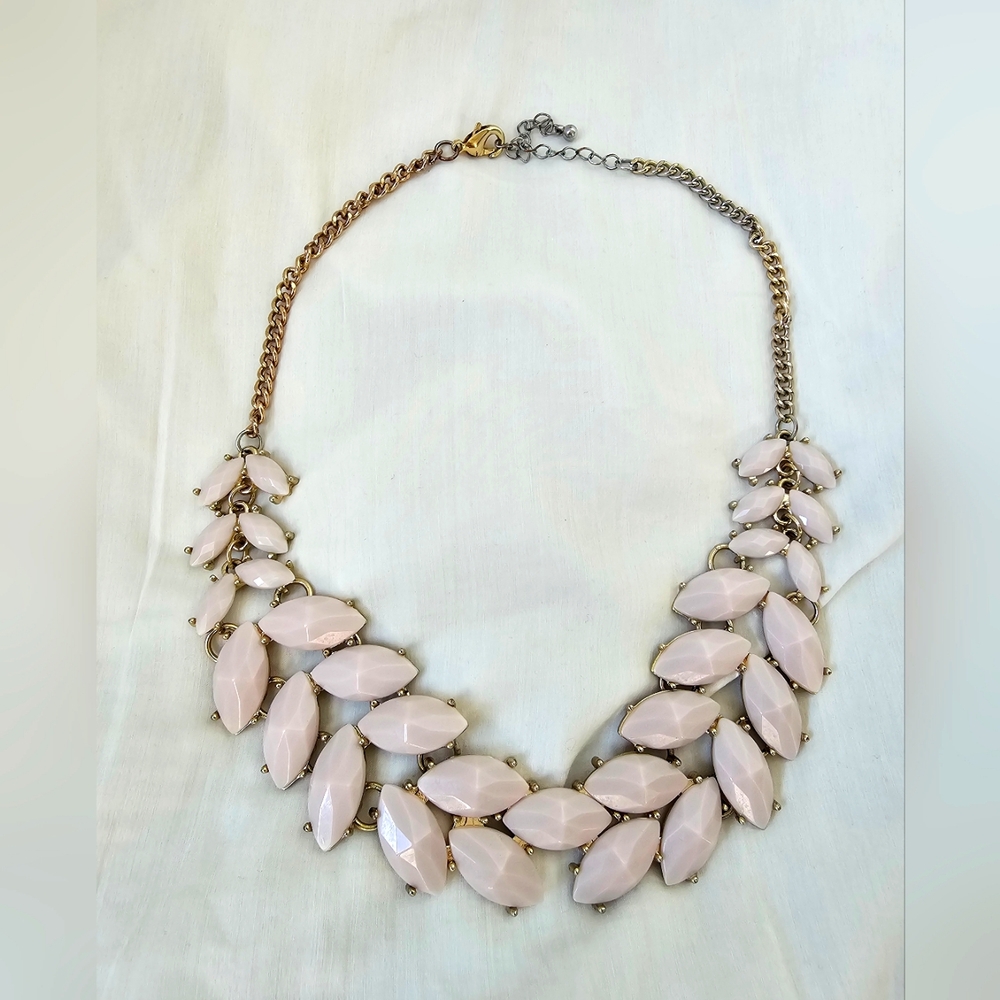 Vintage Statement Pink Leaf Resin Necklace Gold Tone